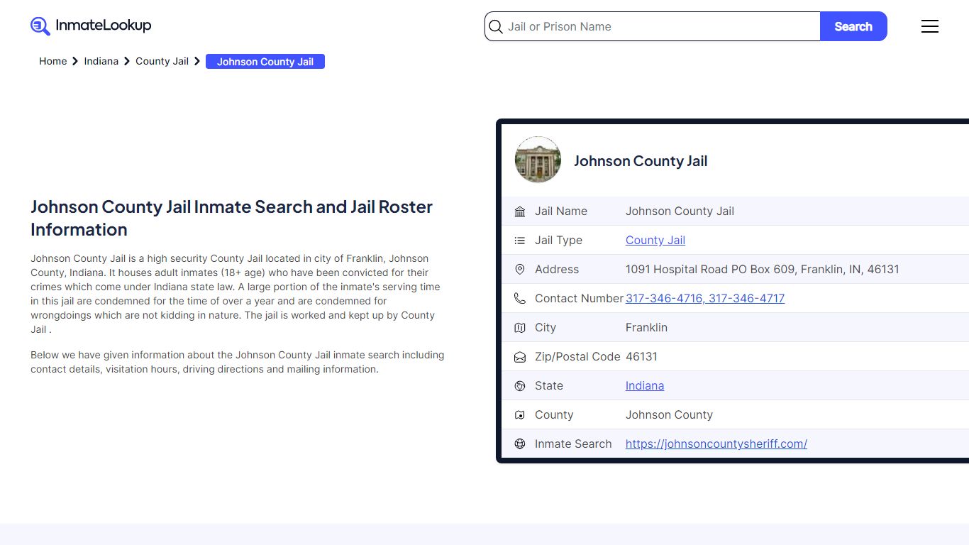 Johnson County Jail Inmate Search - Franklin Indiana - Inmate Lookup
